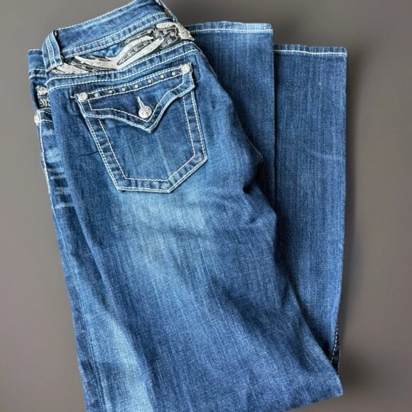 Miss Me Distressed Blue Boot Cut Jeans 29" JP5011B6 - Picture 1 of 5